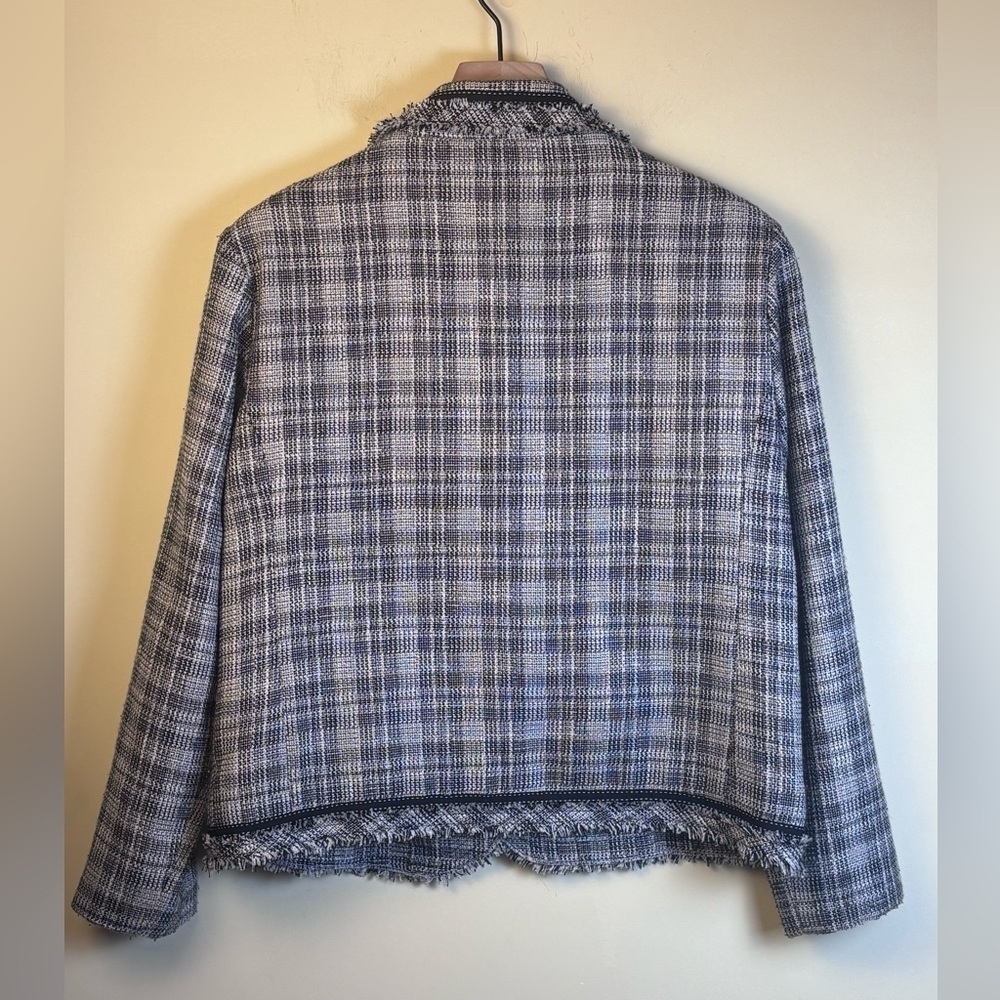 Chico’s Plaid Tweed Lady Jacket Blazer with Fringe Trim Size 2 (12/14) - Picture 2 of 4